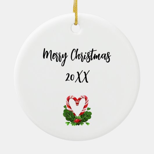 Candy Cane hart krans foto Vrolijk kerstjaar Keramisch Ornament (Achterkant)