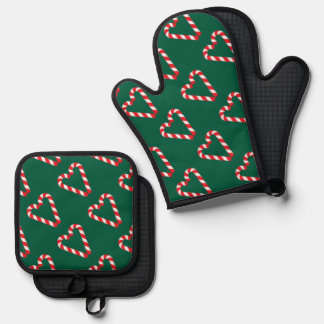 Candy Cane Hart Schroefbal Afbeeldingen Vakantie Ovenwant & Pannenlap Set