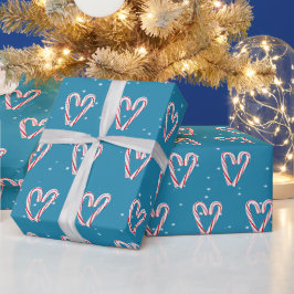 Candy Cane Hartjes in Sneeuwvlokken Cadeaupapier