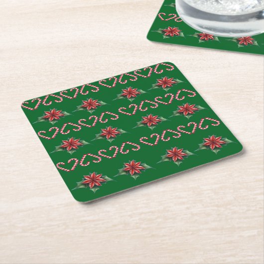 Candy Cane Heart and Holly Pattern – Festive Chris Kartonnen Onderzetters (Schuin)