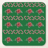 Candy Cane Heart and Holly Pattern – Festive Chris Kartonnen Onderzetters (Voorkant)