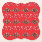 Candy Cane Heart and Holly Pattern – Festive Chris Kartonnen Onderzetters (Voorkant)
