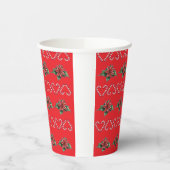 Candy Cane Heart and Holly Pattern – Festive Chris Papieren Bekers (Links)