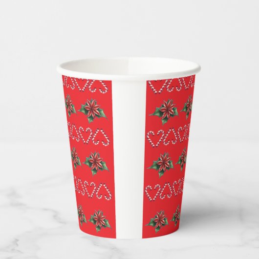 Candy Cane Heart and Holly Pattern – Festive Chris Papieren Bekers (Links)
