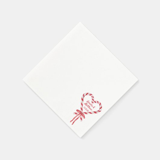 Candy Cane Heart & Bow | Aangepaste kerstbruiloft Servet (Hoek)