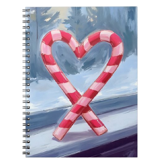 Candy Cane Heart Christmas Holiday Watercolor Notitieboek (Voorkant)