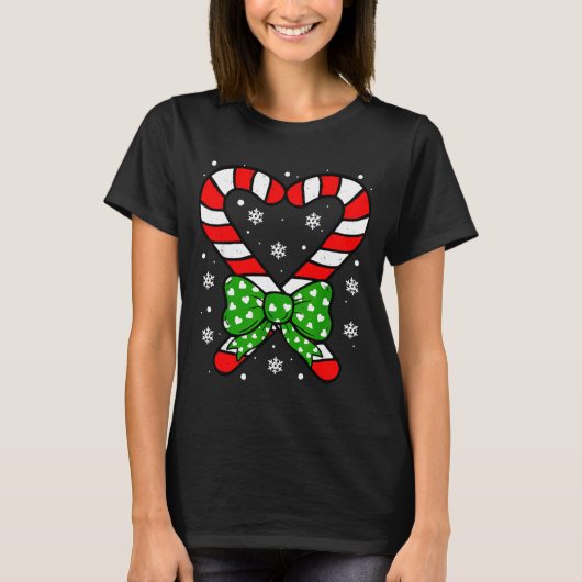 Candy Cane Heart Coquette Bow Christmas Toddler Ki T-shirt (Voorkant)