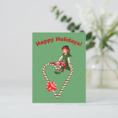Candy Cane Heart Elf Kerstfeestdag Briefkaart (Staand voorkant)