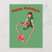 Candy Cane Heart Elf Kerstfeestdag Briefkaart (Voorkant)