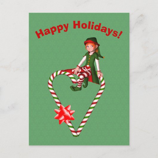 Candy Cane Heart Elf Kerstfeestdag Briefkaart (Voorkant)