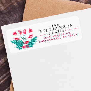 Candy Cane Heart Groene Pine Kerstmis Crest Etiket