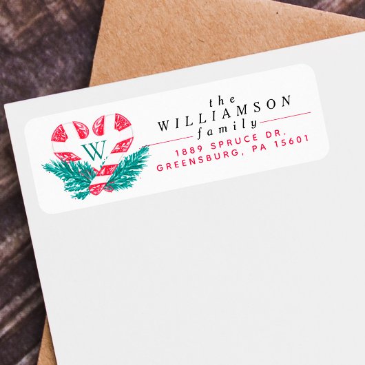 Candy Cane Heart Groene Pine Kerstmis Crest Etiket