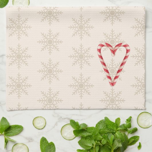 Candy Cane Heart Illustration Snowflake Pattern Theedoek (Gevouwen)