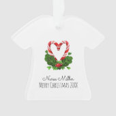 Candy Cane Heart Merry Kerstmis Naam Jaar Ornament (voorkant)