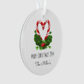 Candy Cane Heart Merry Kerstnaam Jaar Foto Ornament (voorkant)