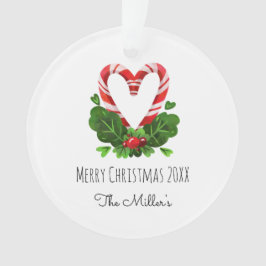Candy Cane Heart Merry Kerstnaam Jaar Foto Ornament