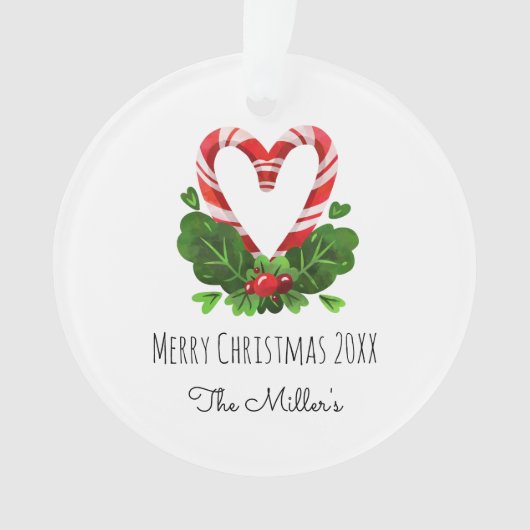 Candy Cane Heart Merry Kerstnaam Jaar Foto Ornament (voorkant)