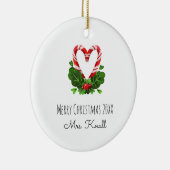 Candy Cane Heart Merry Kerstyear-leerlingennaam Keramisch Ornament (Rechts)