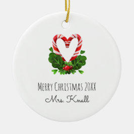 Candy Cane Heart Merry Kerstyear-leerlingennaam Keramisch Ornament