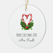 Candy Cane Heart Merry Kerstyear-leerlingennaam Keramisch Ornament (Links)