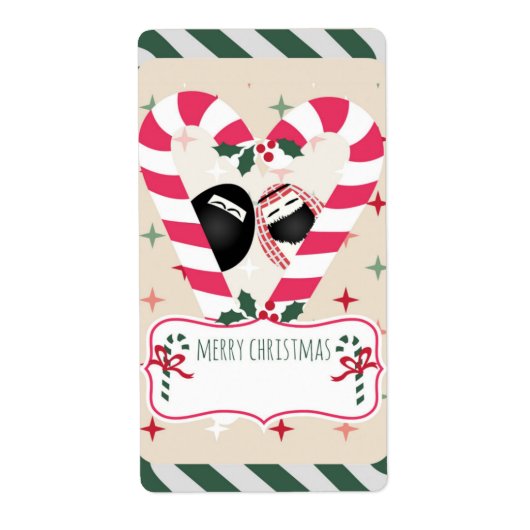 Candy Cane Heart Mr & Mrs Egg Cadeau Labels (Voorkant)