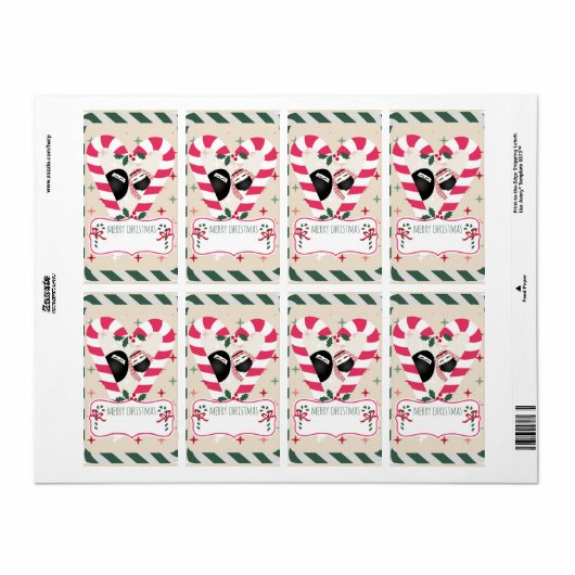 Candy Cane Heart Mr & Mrs Egg Cadeau Labels (Full Sheet)