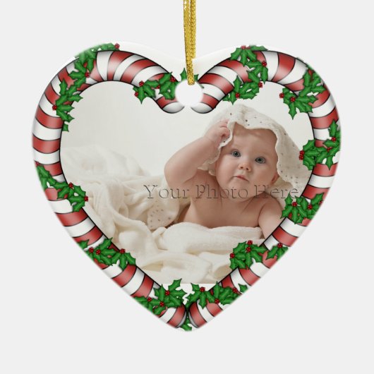Candy Cane Heart Photo Ornament (Voorkant)