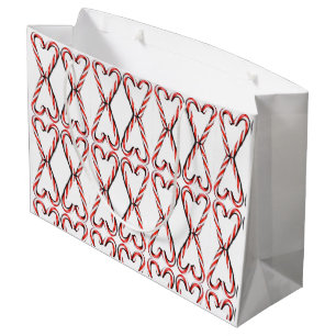 Candy Cane Heart Red en White Print Gift Bag Groot Cadeauzakje