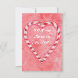 Candy Cane Heart RSVP Response Kaart Winter Weddin