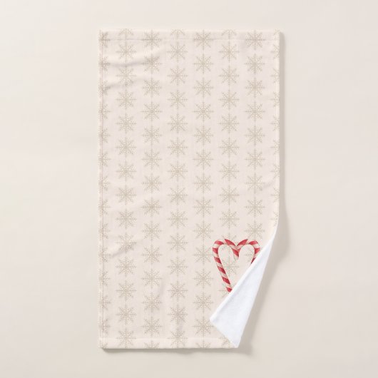 Candy Cane Heart Snowflake Pattern Holiday Bad Handdoek (Handdoek)