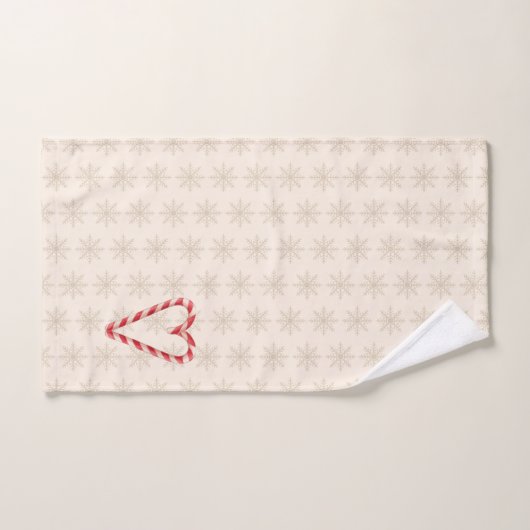 Candy Cane Heart Snowflake Pattern Holiday Bad Handdoek (Handdoek)