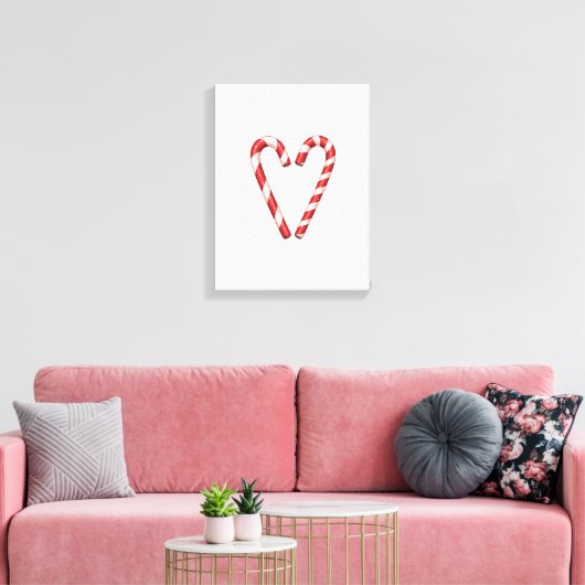 Candy Cane Heart Sweet Christmas Holiday  Canvas Afdruk (Insitu (Woonkamer))