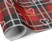 Candy Cane Hearts and Snowflakes On Plaid Cadeaupapier (Rol Hoek)