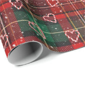 Candy Cane Hearts and Snowflakes On Plaid Cadeaupapier (Rol Hoek)