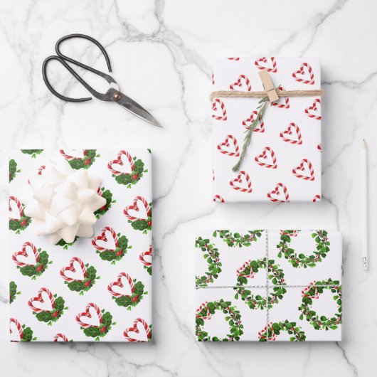 Candy Cane Hearts Kerstmis Joy Sweet Love Fun Inpakpapier Vel (Voorkant)