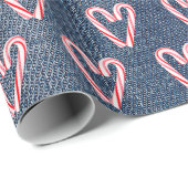 Candy Cane Hearts op Denim Cadeaupapier (Rol Hoek)