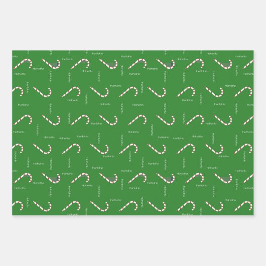 Candy Cane HoHoHo Green Red Kerstfeestay Inpakpapier Vel (Voorkant)