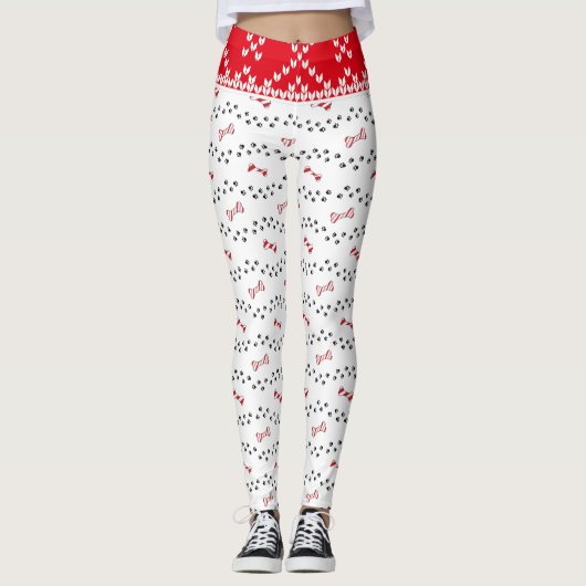 Candy Cane Holiday Dog Paw Kerstmis Leggings (Voorkant)