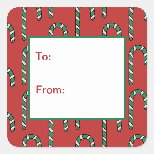 Candy Cane Holiday Festive kerstcadeau-Label Vierkante Sticker (Voorkant)