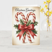 Candy Cane & Holly Bow Christmas Kaart (Gele Bloem)