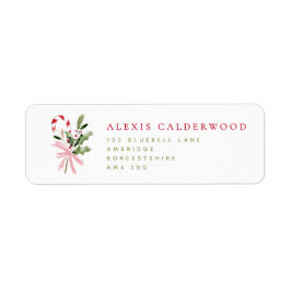 Candy Cane Holly & Bow Holiday Return Address Etiket