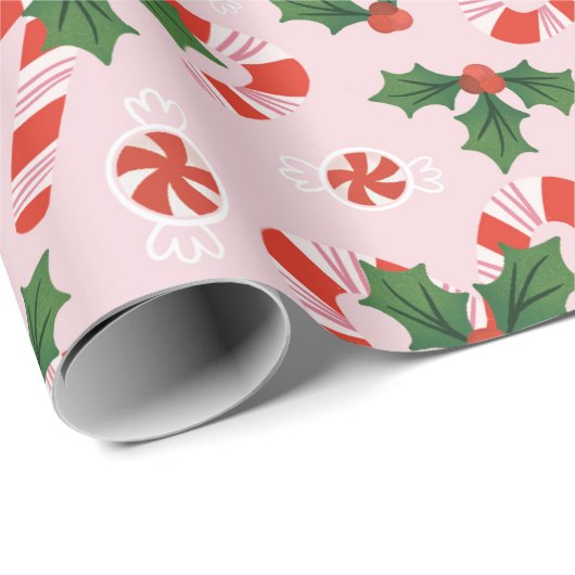 Candy Cane & Holly Cadeaupapier (Rol Hoek)