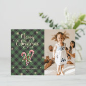 Candy Cane Holly Foto Merry Christmas Kaart (Staand voorkant)