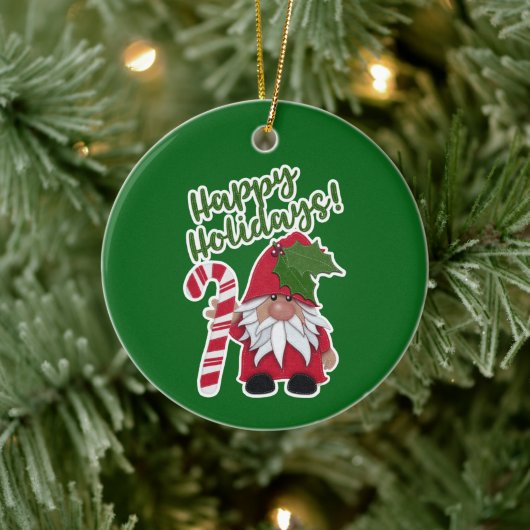 Candy Cane Holly Gnome | Prettige feestdagen! Keramisch Ornament (Boom)