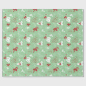Candy Cane Holly | Green Christmas Wrapping Paper Cadeaupapier (Vlak)