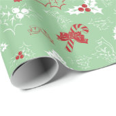 Candy Cane Holly | Green Christmas Wrapping Paper Cadeaupapier (Rol Hoek)