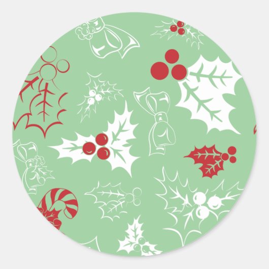 Candy Cane Holly | Groen en rood Kerst sticker (Voorkant)