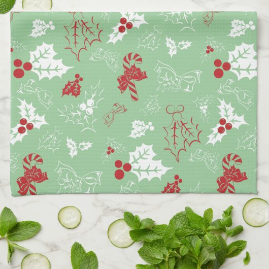 Candy Cane Holly | Holiday Kitchen Towel Theedoek (Gevouwen)