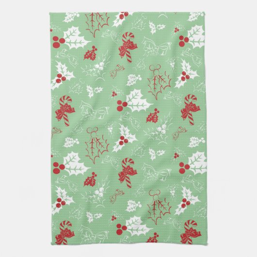 Candy Cane Holly | Holiday Kitchen Towel Theedoek (Verticaal)
