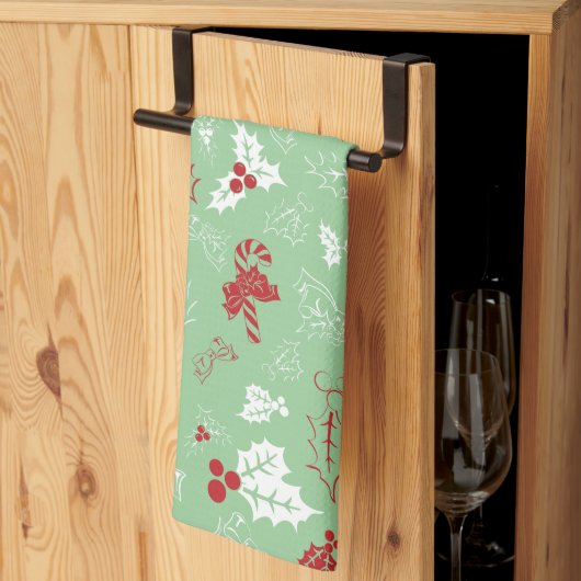 Candy Cane Holly | Holiday Kitchen Towel Theedoek (Derde Gevouwen)